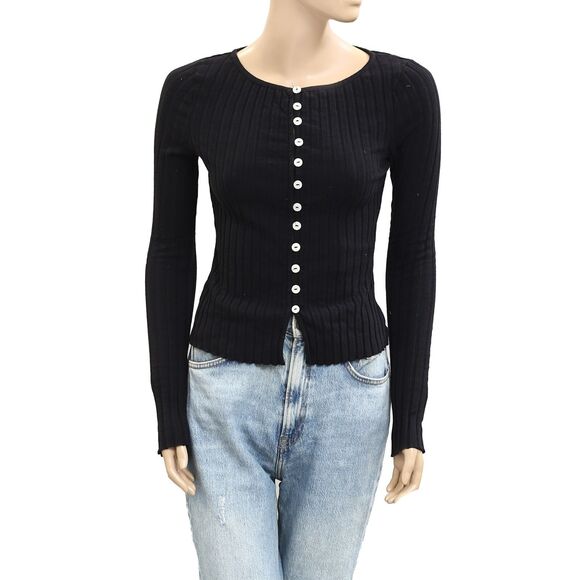 Free People Tilly Long-Sleeve Cardi Blouse Top Knit Ribbed Button Down S 280474 - Picture 6 of 10